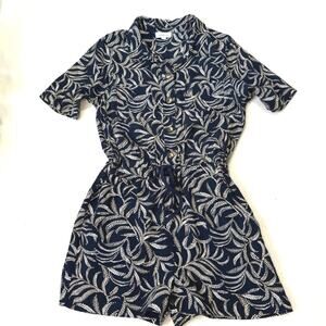 Evereve Ivy Romper Blue Floral Botanical Print Elastic Tie Waist Size Small